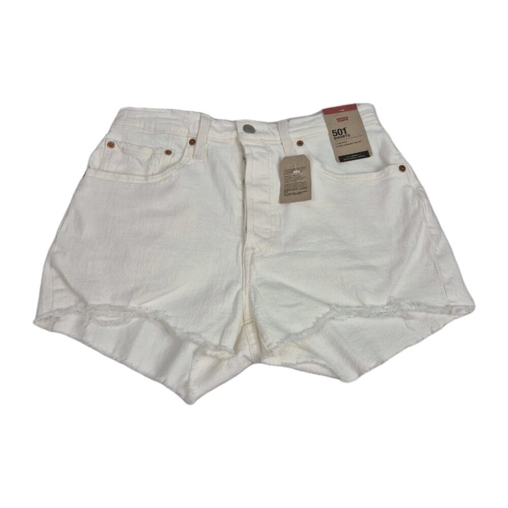 Levi's 501 Jean Shorts Womens Size 30 White Denim Button Fly High Rise Cut-Off